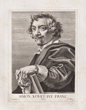 Simon Vouet Pittore Francese Barocco Parigino Incisione Ritratto 1770