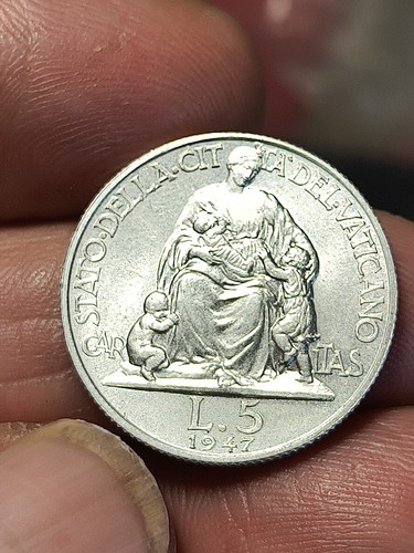 Moneta lire 1947 pio xii - 5,