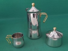 SET CAFFETTIERA + ZUCHERIERA + LATTIERA FRABOSK 6 TAZZE INOX 18/10 NUOVA. BY92