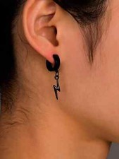 Orecchini a cerchio acciaio inossidabile da uomolook elegante fulmine nero