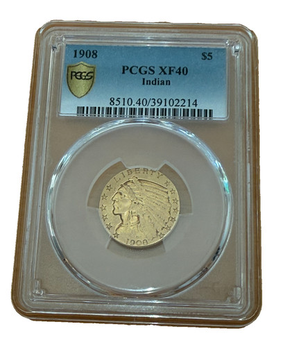 1908 oro 5 dollari testa - $5,