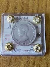 MONETA SPAGNA ALFONSO XIII 2 PESETAS 1891 RARA sigillata qBB SUBALPINA
