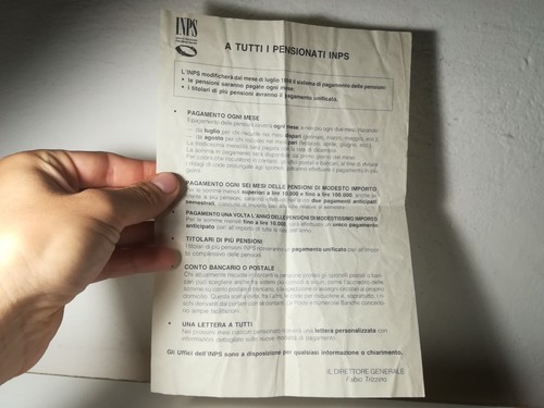 Cartolina foglio inps anni - cartolina,