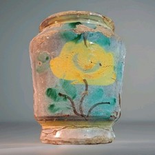 Vaso farmacia rocchetto maiolica decoro mano Fiore - SICILIA XIX secolo cm. 15