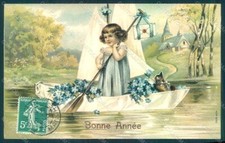 Saluti Bambina Gatto Barca Fiori Myosotis Mail serie 655 rilievo pc HR0606