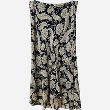 Gonna midi vintage Lauren Ralph Lauren 100% seta floreale taglio bias blu navy avorio 12