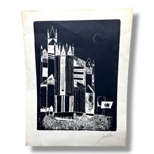 Stampa d’Arte Vintage Firmata “Gentilini” Architettura Gotica BN Anni 60/70