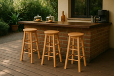 Sgabello da Bar in Legno di Gomma - Sedia da Bar Stabile in 3 Misure