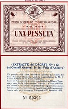 ANDORRA 1 PESSETA 19 12 1936 SCARSA P 6 UNC spedizione gratuita da 100$