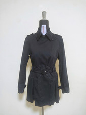 Patrizia Pepe Trench Coat Women M Dark Blue Thick Cotton with Belt