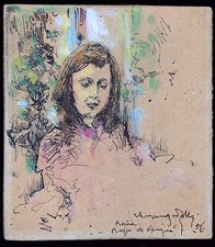 VENANZIO ZOLLA TECNICA MISTA SU CARTONE RITRATTO DATATO 1956 CM. 20 X 17,50