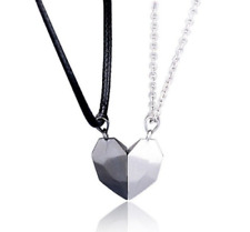 Ciondolo Cuore Spezzato Dolce Metà Acciaio Magnetico Amore Amicizia + 2 Collane