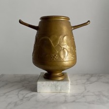 ANTICO VASO LIBERTY Ottone Sbalzato Marmo 1900 Art Nouveau Embossed Brass Vase