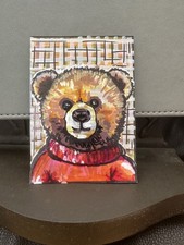 Carta artistica ACEO tecnica mista originale, ritratto di orsacchiotto