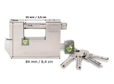 Lucchetto corazzato 84 mm 5 chiavi acciaio monoblocco antiscasso catenaccio 8,4