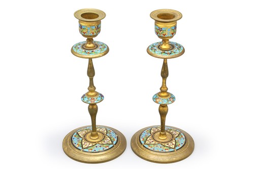 Coppia candelabri champleve - di,