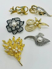 Lotto lavoro 6 spille vintage con finta perla e strass