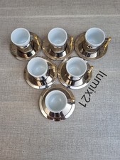Lot 6 Cups + 6 Saucers Stainless Steel  Ceramic 80's Lavazza Carmencita  tazzine