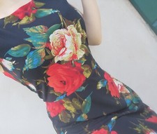 Abito Vestito FRANK LYMAN Donna 46 Nero Floreale Fiori Pin Up Arancio Arancione 