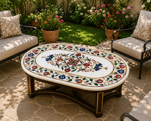 Handcrafted white marble inlay - handcrafted,