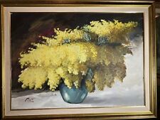 Quadro Dipinto - Olio su tela - Natura morta (Vaso di Mimose) Firmato