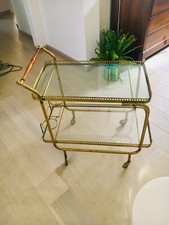 carrello portavivande e portabottiglie in ottone dorato e vetro