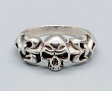 Fleur De Lys Anello Teschio 925 Argento Sterling Gotico Biker Metallo Pinky J -