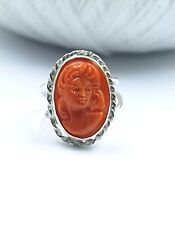 Anello Cameo vero corallo Antico Rosso Di Sardegna Argento 925 Oro Bianco Cammeo