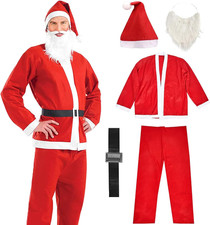 Costume Babbo Natale, 5 Pezzi, Cbabbo Natale Costume Con Cappello, Barba, Cintur