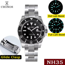 Orologio Cronos Sub Diver 40mm Nero NH35 Automatico Lunetta Ceramica Zaffiro USA