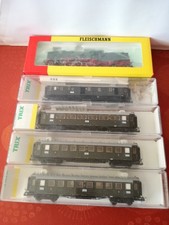 ✅H0 DC FLEISCHMANN+TRIX  convoglio a vapore DRG 38.2609+4 carrozze epoca II