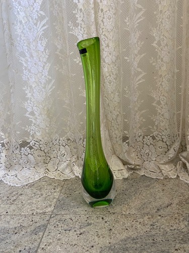Vaso vetro verde soffiato - vaso,