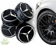 4 Tappi Coprimozzo per Mercedes AMG Classe A B C CLS CLA Cerchi Lega 75mm NERI