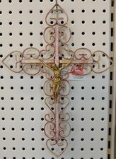 CROCIFISSO CROCEFISSO CROCE CRISTO IN FERRO BATTUTO 36X25CM ARTIGIANATO SARDO