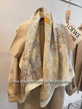 Sciarpa Sally 70% cashmere 30% seta stola stampa giardino scialle quadrato 53" beige