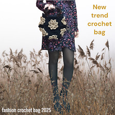 BORSA NERA  lavorata all'uncinetto con cordino, interamente foderata a mano