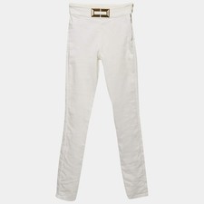 Jeans Elisabetta Franchi bianco denim metallo logo dettaglio vita alta S 25