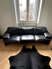 Divano Maralunga Cassina in pelle nera a 3 e 2 posti / Black Leather Knoll 