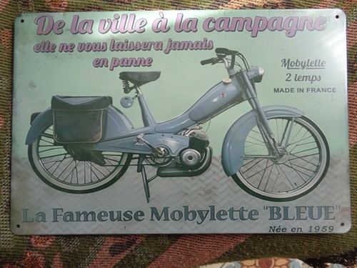 Tole metal mobylette bleue - tole,