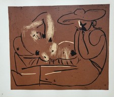 Picasso Donna Reclinabile e Picador Incisione Linocut Originale con Provadance 1962