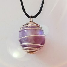 Pietra Ametista burattata in Spirale Argentata - Collana protezione meditazione