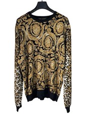 Versace maglia jacquard barocco e leopardato oro/nero – Uomo, Made in Italy