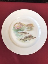 Piatto Porcellana LIMOGES Francia Pesci Filetto Dorato Sul Bordo 21 Cm