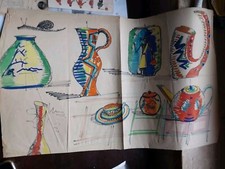 DISEGNI E Bozzetti per IMPORTANTI Vasi e Ceramiche  anni 40' Acquarellati .