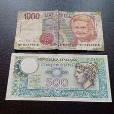 Vecchie Banconote In Lire Repubblica Italiana 500 Lire Fds + 1000 Lire Lotto A21
