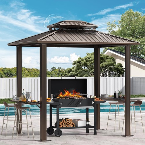Grill gazebo 6x8ft brown - grill,