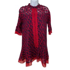 Diandian Didi mini abito tunica taglia S blu e rosso pizzo floreale retrò vacanza