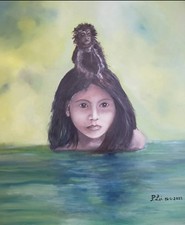 Dipinto Ad Olio  Artista Patrizia Lai Titolo: La bimba con la scimmia 50*60 cm  