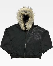 Felpa nera con cappuccio e zip