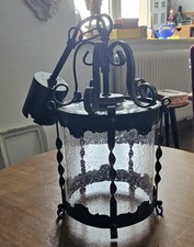 Lampada storica, ferro, vetro con bolle, 